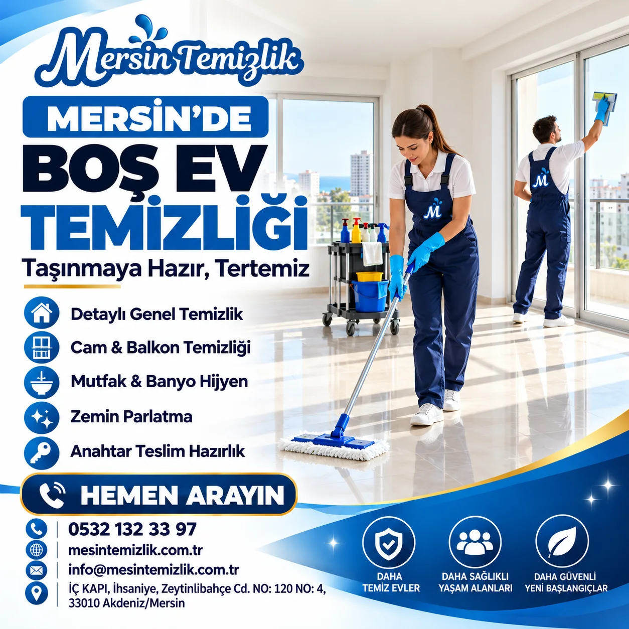 Mersin’de taşınma öncesi boş evde cam ve zemin temizliği